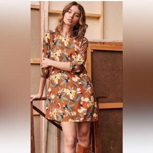 Sezane Dalila Floral Mini Dress Rust with Cream, Yellow & Green Print  40/8